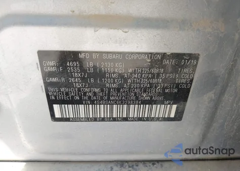 2019 Subaru Outback 2.5I Limited from USA, damaged, VIN 4S4BSANC6K3298384